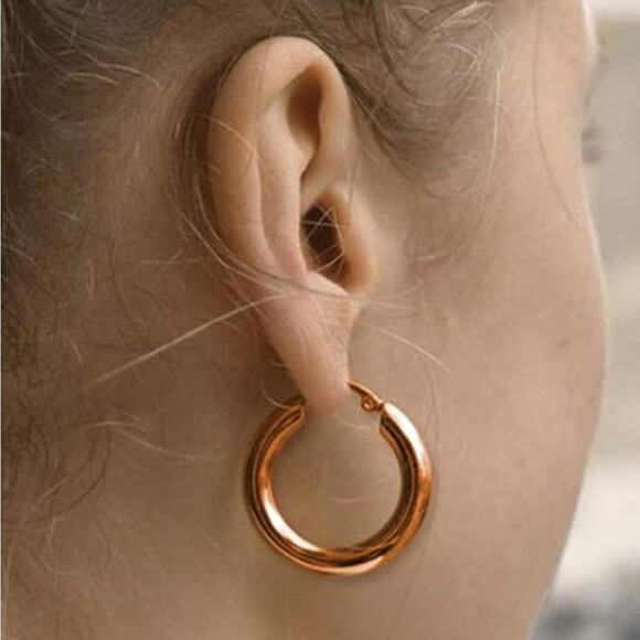 Chunky Rose Gold Hoop Earrings - Picture 2 of 2